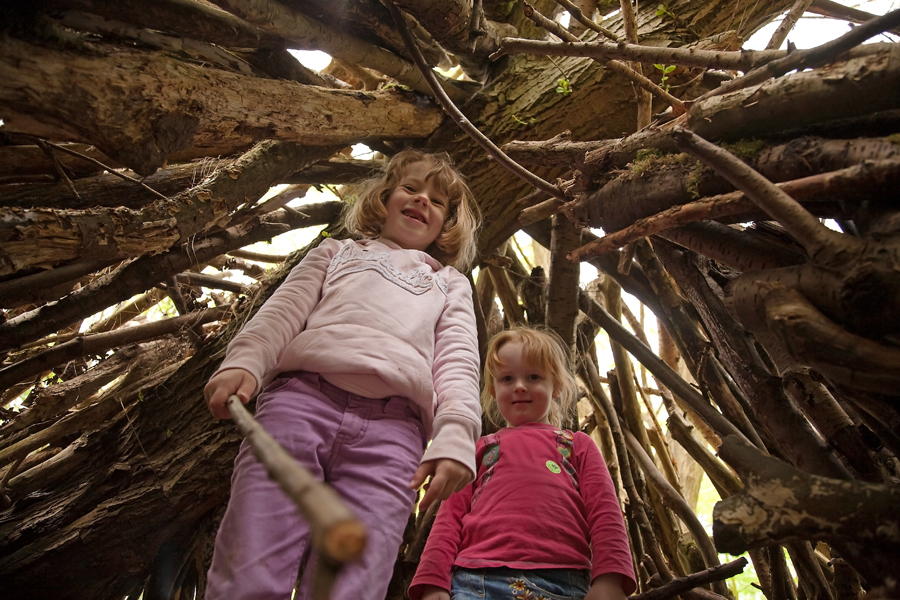 Rebekah and Holly in their 'den'