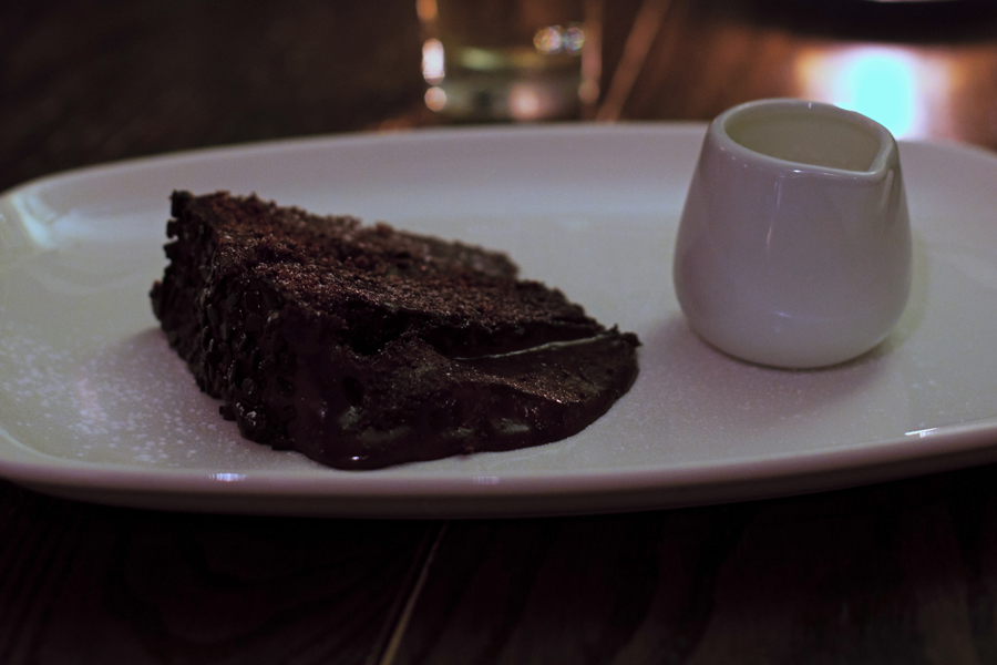 Chocolate fudge cake and cream