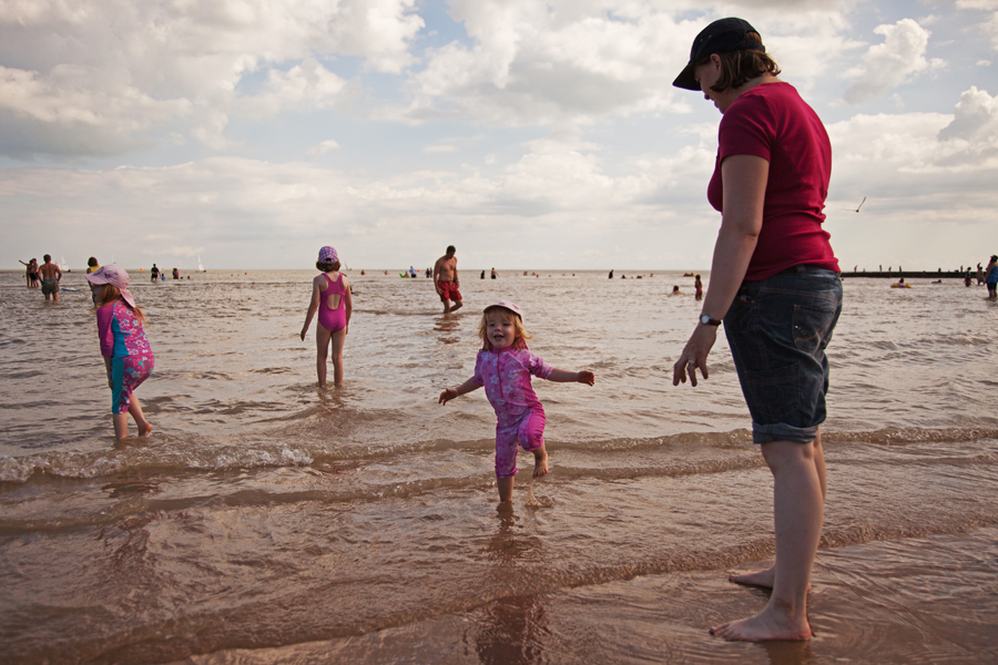 Emily splashing in the sea