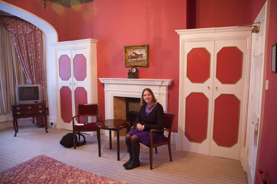 Sarah in our room at the Burlington Hotel
