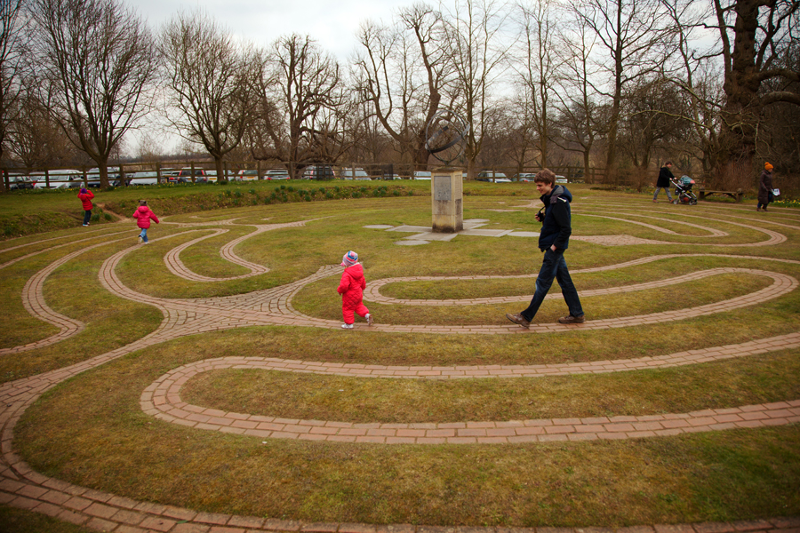 Hugh and the girls in the maze