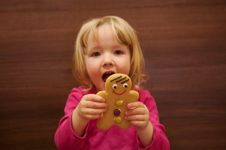 Emily about to do battle with a gingerbread man
