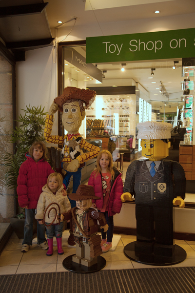 Lego men in the foyer of Beales