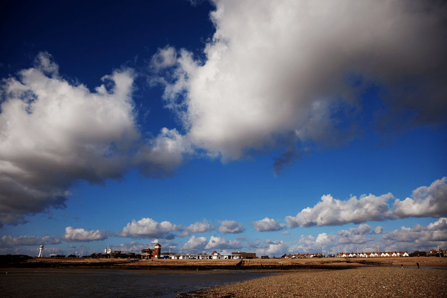Looking up from the beach