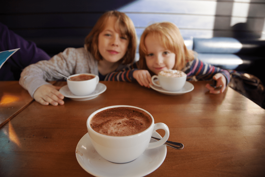 Enjoying a hot chocolate