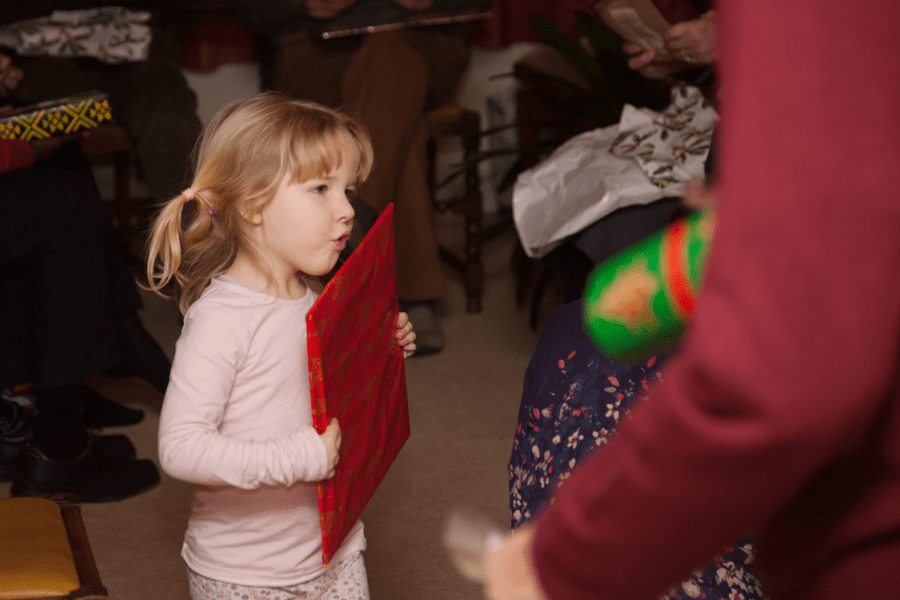 Emily with a present